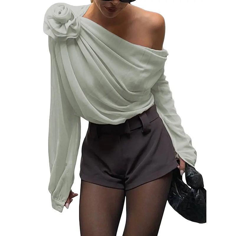 Women's Off Shoulder Chiffon Blouse