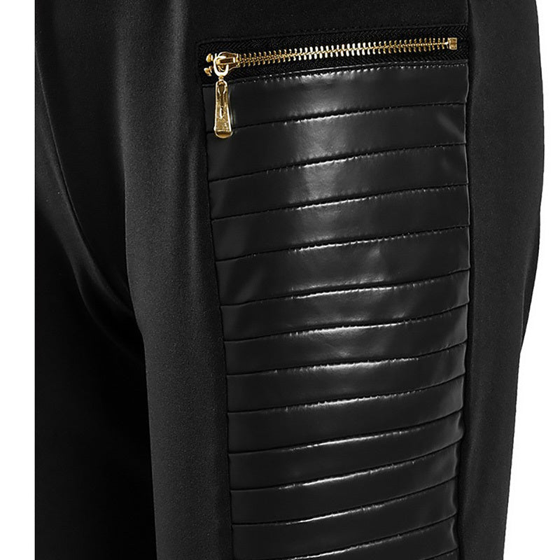 Faux Leather Splice Pants With Zip Detail