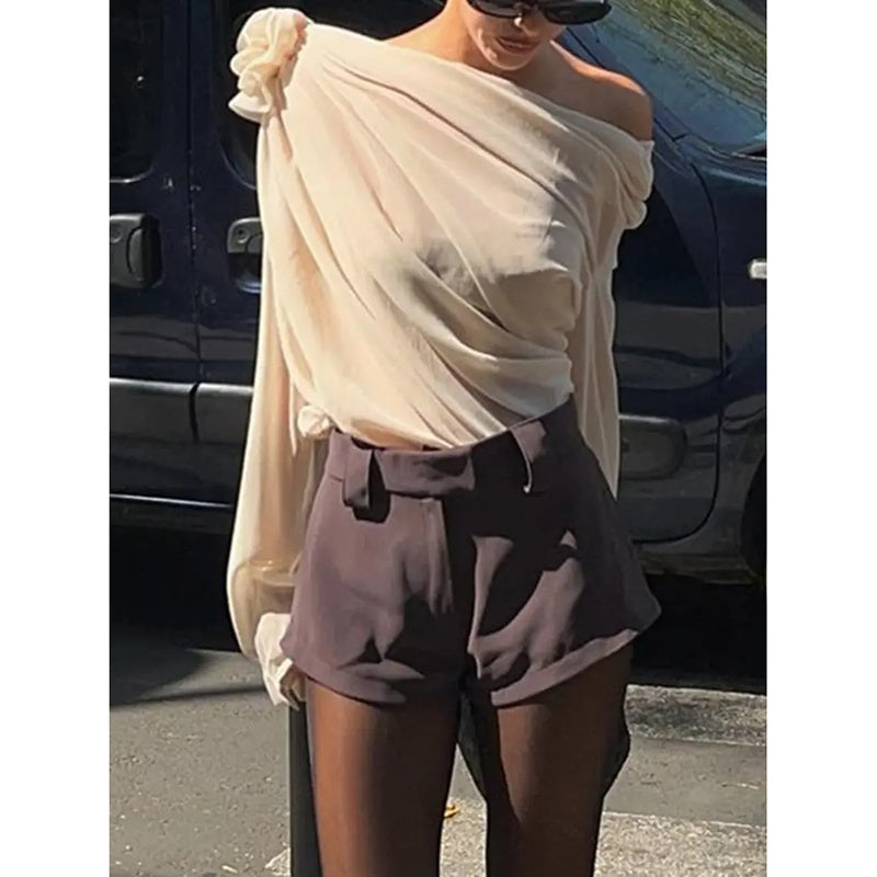 Women's Off Shoulder Chiffon Blouse