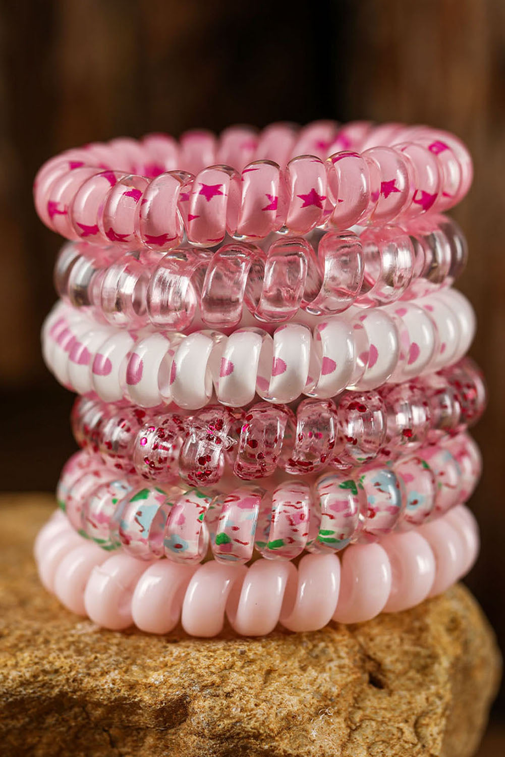 Pink Gradient Starry Dotty Phone Cord Scrunchie Set