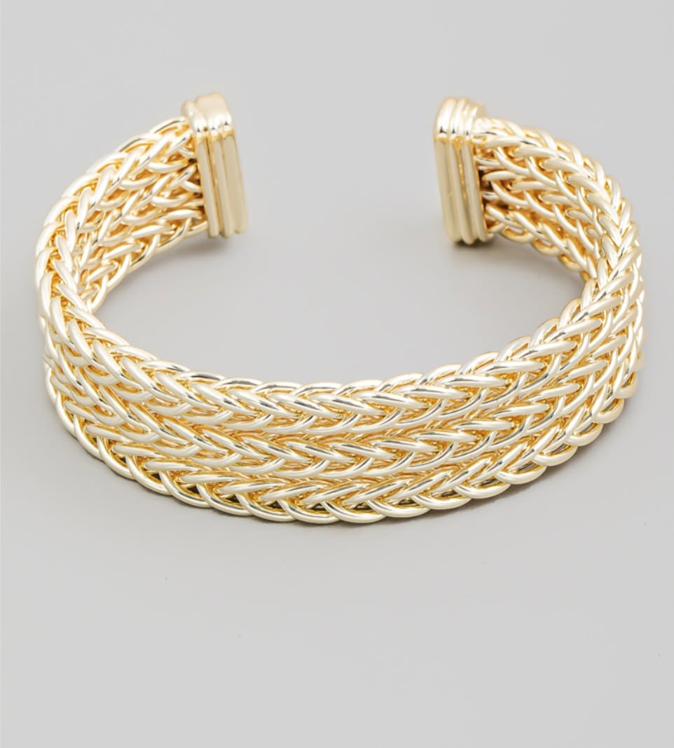 Solid Wheat Chain Layered Cuff Bracelet