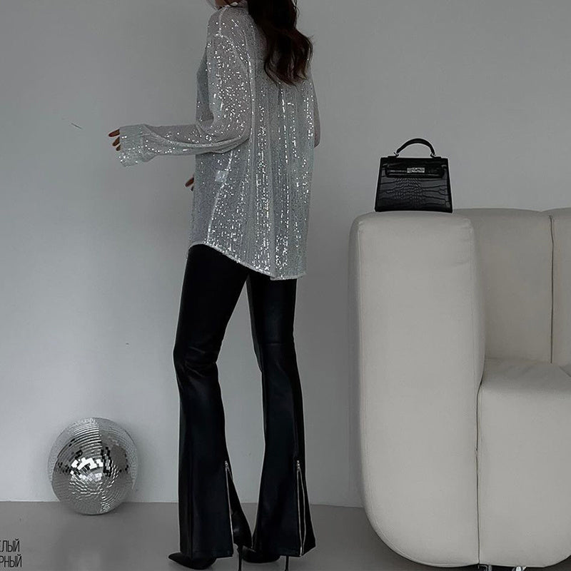 Elegant Women's Sequin Shirt