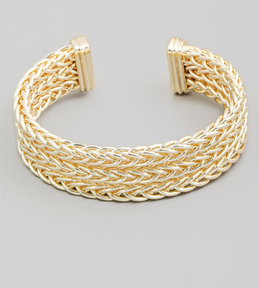 Solid Wheat Chain Layered Cuff Bracelet